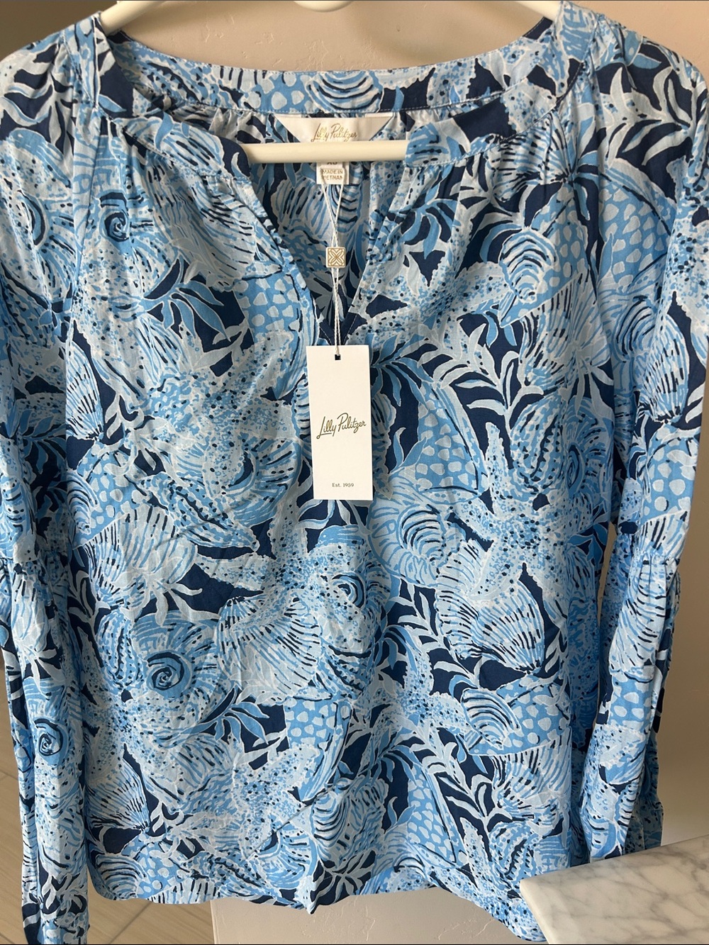 Lilly Pulitzer Light and Navy Blue Floral Tunic Top